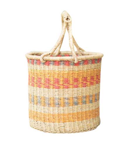 Orange Stripes Hand Woven Basket - Citrus-Inspired Pattern, Fun Straw Organizer