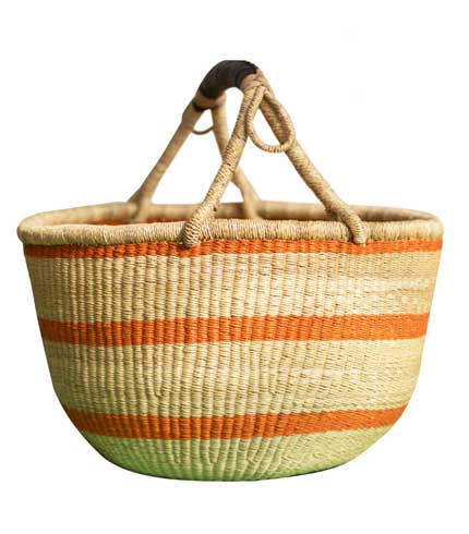 Orange Stripped Hand Woven Basket - Textured Orange Weave, Durable Carry-All