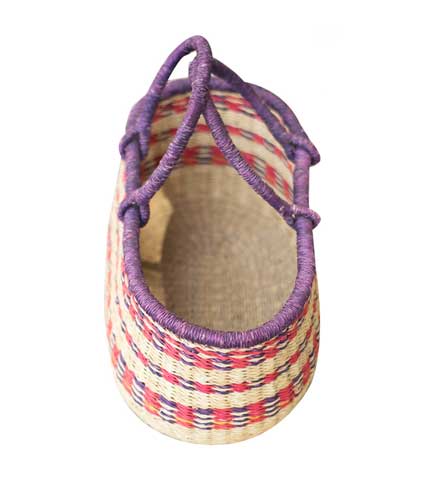 Pink Stripes Hand Woven Basket - Soft Striped Pattern, Charming Straw Basket