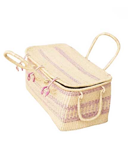 Pink Striped Hand Woven Basket - Rosy Patterned Tote, Feminine Utility Basket