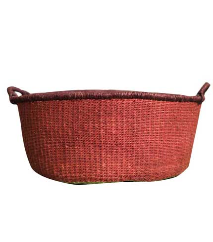 Red Hand Woven Basket - Bold Solid Color, Vibrant Straw Tote