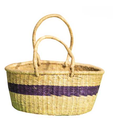 Violet Stripe Hand Woven Basket - Linear Purple Pattern, Stylish Utility Basket