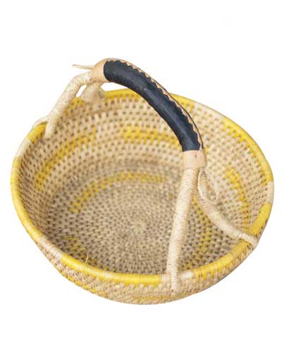 Yellow Hand Woven Basket - Sunny Solid Tote, Bright Straw Organizer