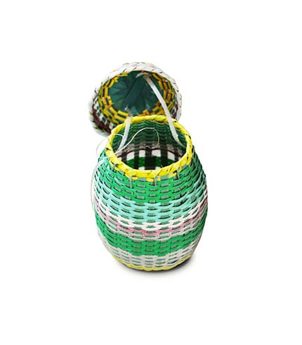 Green Hand-Woven Laundry Basket - Large Cane Hamper, Natural Fiber Organizer
