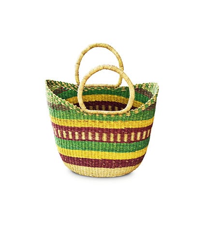 Green, Yellow & Brown Hand-Woven Shopping Basket - Earth Tone Tote, Multi-Purpose Basket