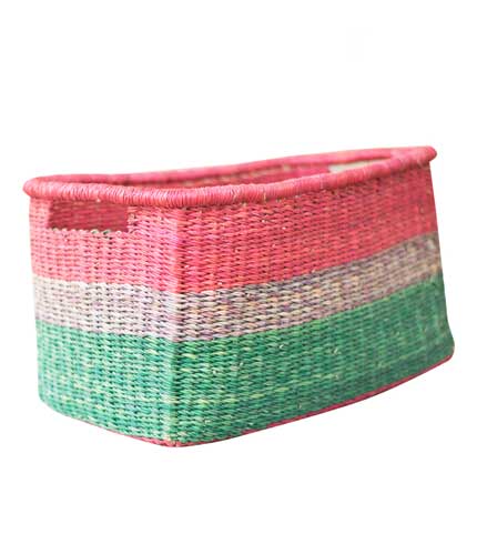 Pink and Green Contrast Weave Basket