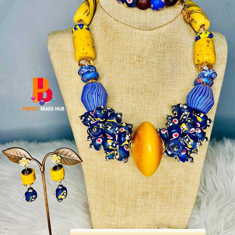 Adinkra Royalty Jewelry Set - Handcrafted Beaded Necklace, Bracelet & Earrings