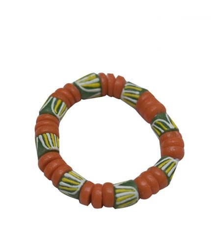 Green & Orange African Beaded Bracelet - Unisex Vibrant Color Blend