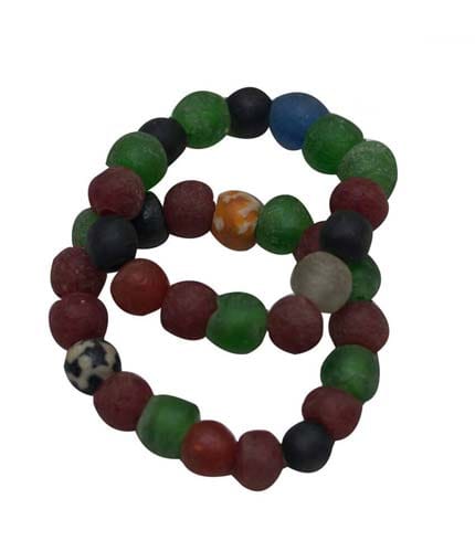 Green, Blue & Brown African Beaded Bracelet - Unisex Earthy Tones, Royal Design