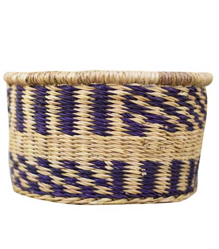 Blue Patterned Straw Storage Basket