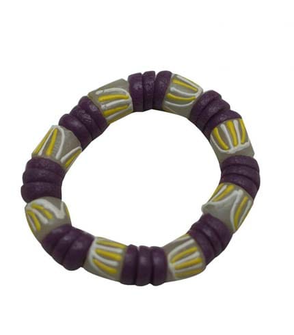 Yellow & Violet African Beaded Bracelet - Unisex Bold Contrast, Royal Design