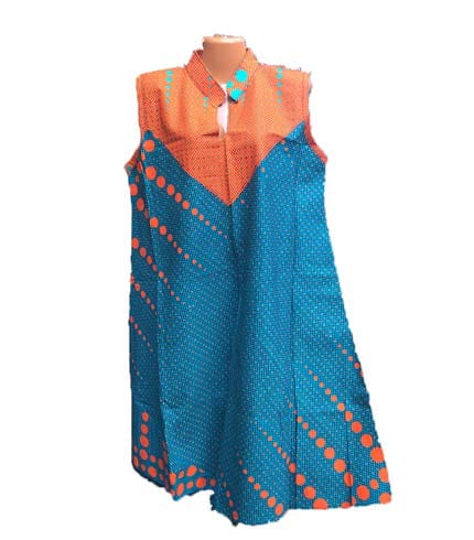Blue & Orange African Print Dress - Quality Ghanaian Fabric, Custom Tailored