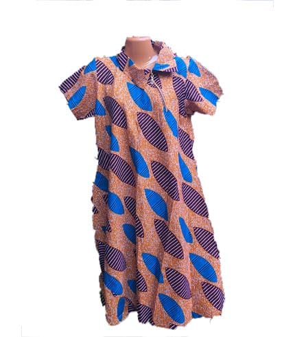 Blue & Orange Design African Print Dress - Patterned Ghanaian Fabric, Elegant Fit