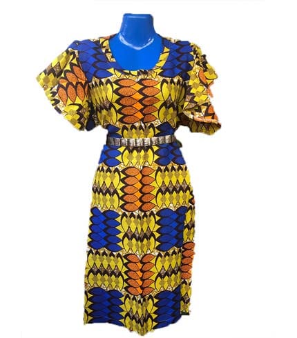 Blue & Yellow African Print Dress - Vibrant Ghanaian Attire, Comfortable Wear