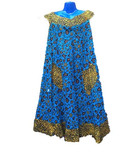 Blue & Yellow Pattern African Print Dress - Quality Ghanaian Design, Versatile Outfit
