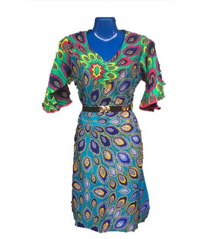 Blue Design African Print Dress - Sophisticated Ghanaian Print, Custom Tailored
