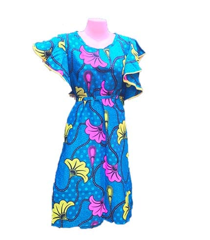 Blue, Pink & Yellow African Print Dress - Multicolor Ghanaian Fashion, Soft Fabric