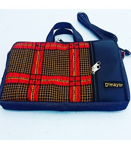 Orange African Print Laptop Bag - Vibrant Tech Carryall, Unisex Design