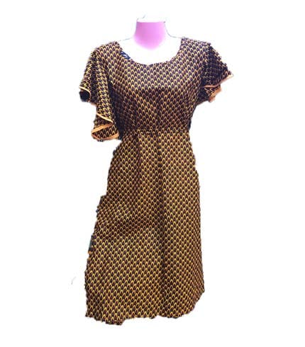 Brown African Print Dress - Earthy Tone Ghanaian Attire, Quality Craftsmanship