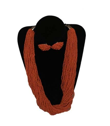 Orange Beaded Necklace with Earrings - Vibrant AY Collection Set