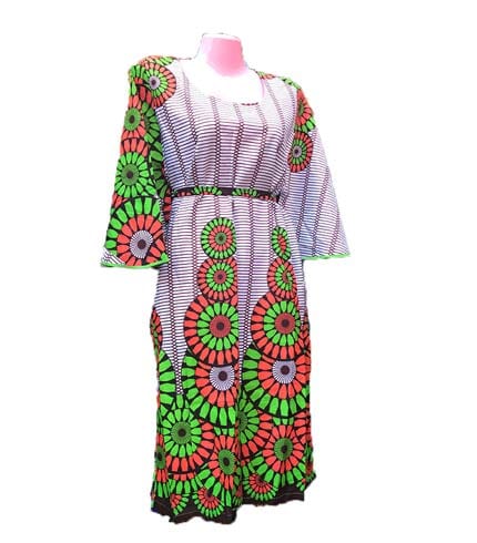 Green & White African Print Dress - Crisp Ghanaian Design, Breathable Fabric