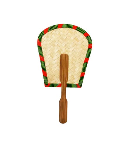 Papa Bamboo Hand Fan - Green & Red Design, Traditional Cooling Tool