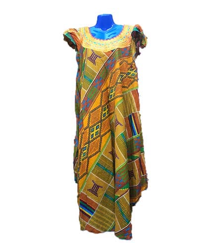 Green Design African Print Dress - Patterned Ghanaian Wear, Elegant Silhouette