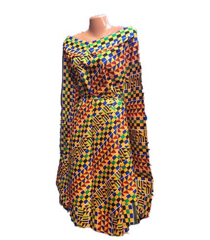 Kente Design African Print Dress - Traditional Ghanaian Royal Attire