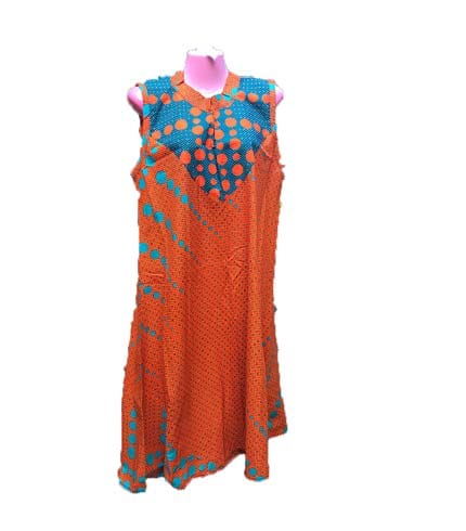 Orange & Blue African Print Dress - Warm & Cool Ghanaian Blend, Tailored Fit