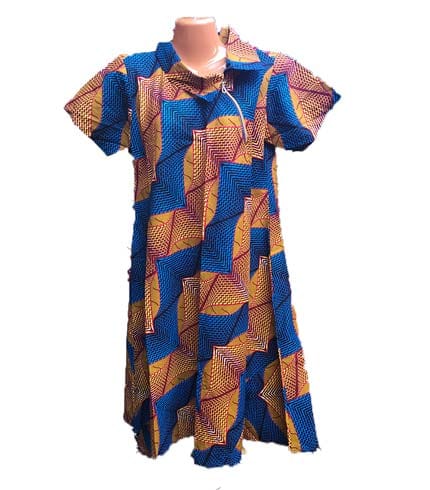 Orange & Blue Design African Print Dress - Intricate Ghanaian Pattern, Elegant Dress