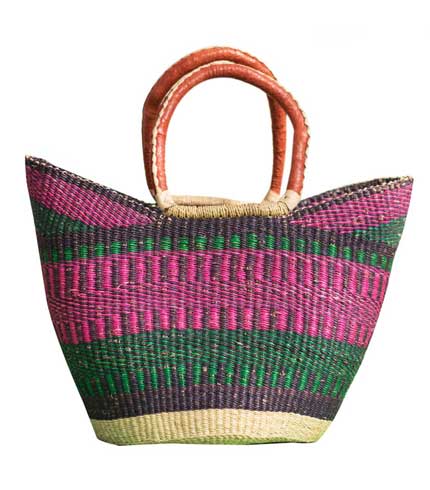 Pink & Green Hand Woven Straw Bag - Fresh Color Eco Tote, Multipurpose