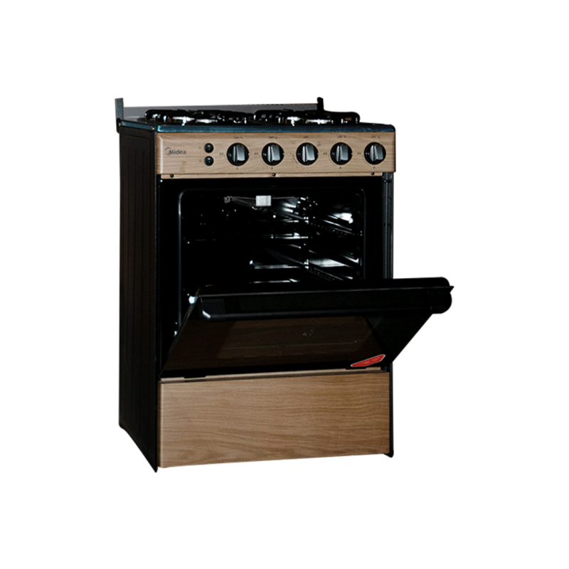 Midea 4-Burner Gas Cooker with Grill - Brown, 60x60cm