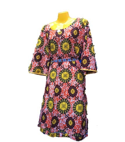 Pink & Yellow African Print Dress - Soft & Sunny Ghanaian Attire