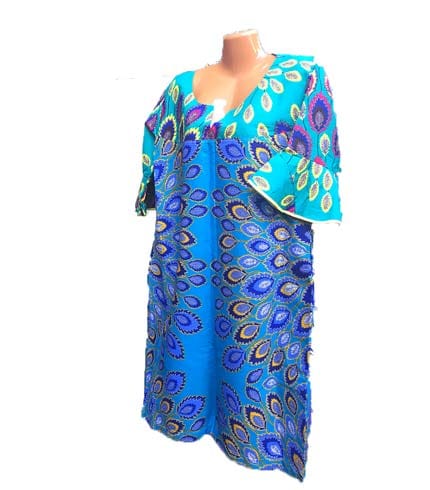 Sea & Dark Blue Design African Print Dress - Ocean-Inspired Ghanaian Gown