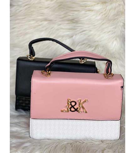 Pink & White Ladies Handbag - PU Leather Design, Elegant Closure
