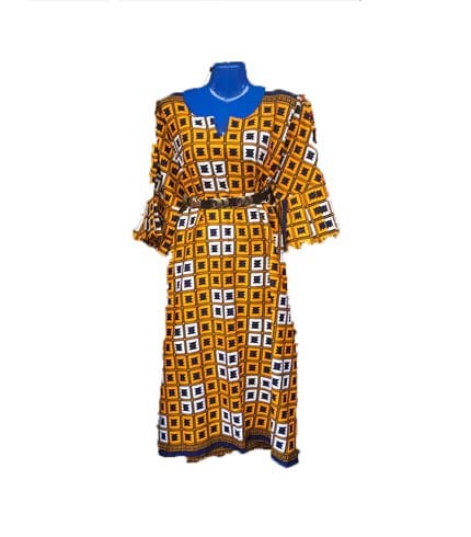 Yellow & Brown African Print Dress - Earthy & Sunny Ghanaian Fashion