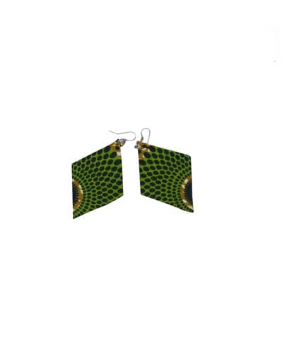 Green African Print Earrings - Fabric Accent Jewelry, Handcrafted Elegance