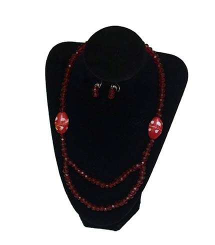 Red Beaded Necklace with Earrings - AY Collection Premium Set