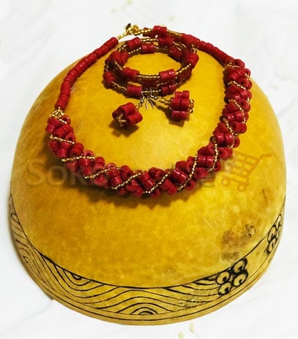 Complete Red Beaded Jewelry Set - Necklace, Bracelet & Earrings