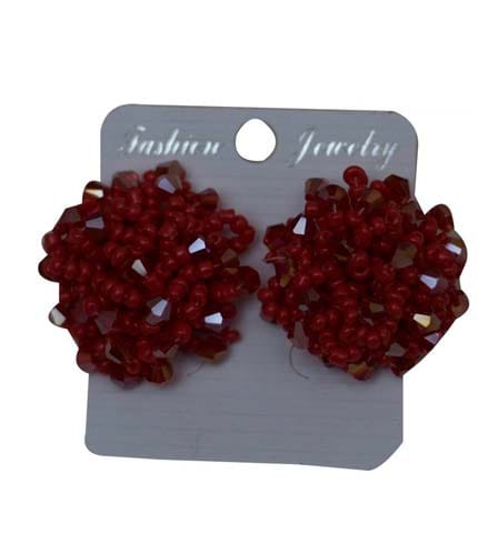 Red Beaded Earrings - Statement Cultural Accessories