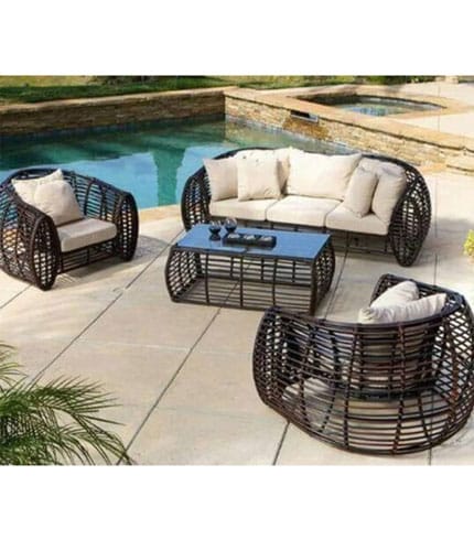 Brown Woven Furniture Set - Comfortable Cushions for Hall or Lawn