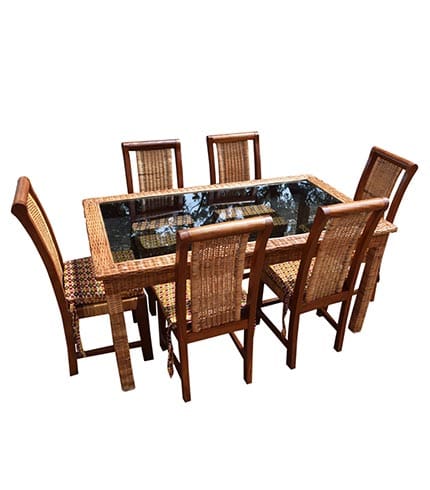 Executive Red Wood Conference Table Set - 6 Chairs & Glass Top