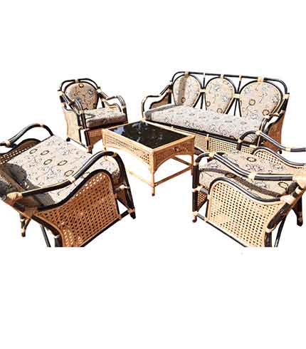 Executive Woven Living Room Sofa Set - Rattan Design with 4 Side Tables