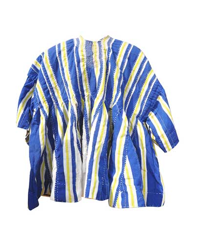 Handwoven Fugu Smock with Blue, White & Gold Stripes