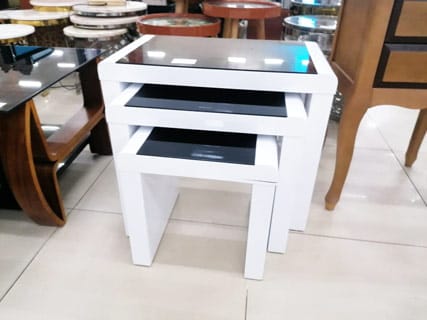 White Nesting End Tables Set of 3 - Glossy Finish, Chrome Base