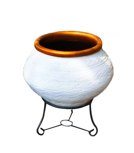 Traditional Flowerpot with Metal Stand - Elevated Glossy Planter