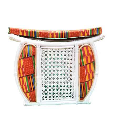 Traditional Queen Mother Stool - Ceremonial Stool with Kente Fabric
