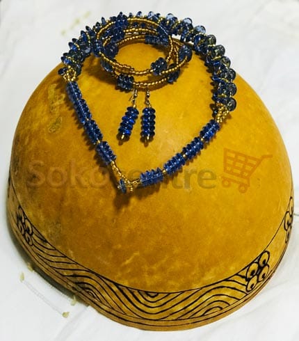 Royal Blue Beaded Jewelry Set: Necklace, Bracelet & Earrings