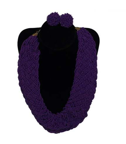 AY Collection Violet Beaded Necklace & Earrings Set