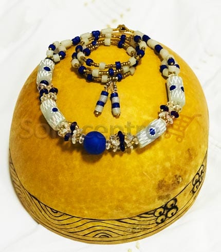Ceremonial White & Blue Beaded Jewelry Set